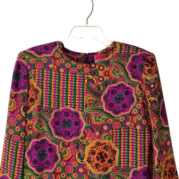 Vintage Oscar De La Renta Silk Medallion Print Pleated Bottom Dress size 8 - Picture 3 of 8